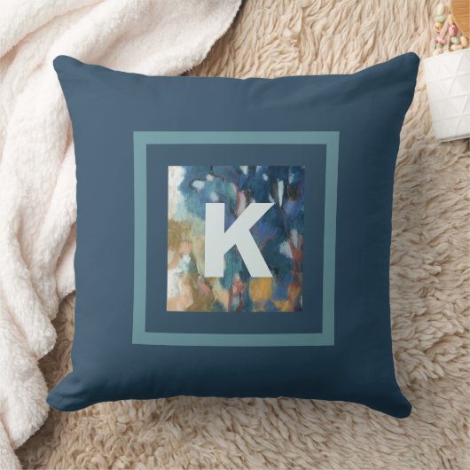 モノグラムモダン農家の青いティール(緑がかった色)水色 クッション (ブランケット)