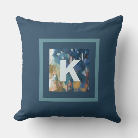 モノグラムモダン農家の青いティール（緑がかった色）水色 クッション (正面)