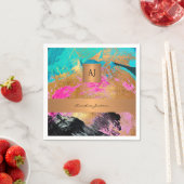 モノグラムモダン金ゴールドエレガント抽象芸術カラフル スタンダードカクテルナプキン (インサイチュ)