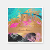 モノグラムモダン金ゴールドエレガント抽象芸術カラフル スタンダードカクテルナプキン (正面)