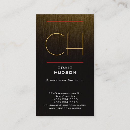 モノグラムモダン金ゴールドカラー名刺 名刺 (正面)