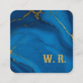 モノグラムモダン金ゴールドグリッターブルー大理石 スクエア名刺 (正面)