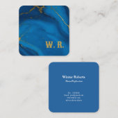 モノグラムモダン金ゴールドグリッターブルー大理石 スクエア名刺 (正面/裏面)