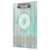 モノグラムモダン金ゴールドパターンブルーヴィンテージウッド クリップボード (左)