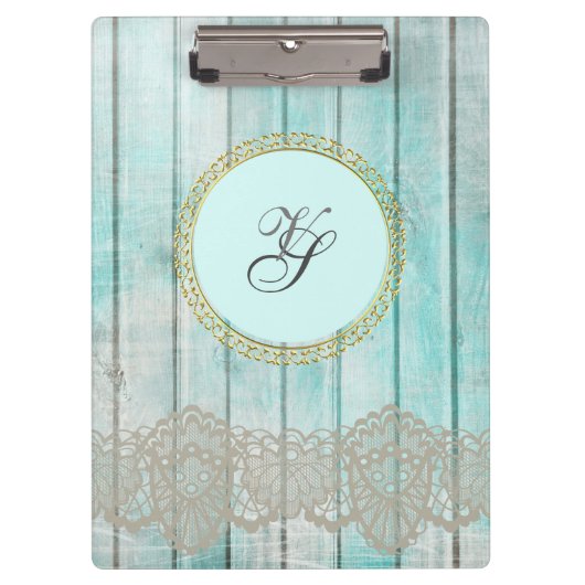 モノグラムモダン金ゴールドパターンブルーヴィンテージウッド クリップボード (正面)