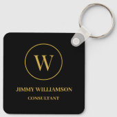 モノグラムモダン金ゴールドブラックビジネス キーホルダー (裏面)