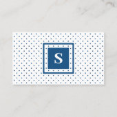 モノグラムモダン青オンホワイト水玉模様パターン 名刺 (正面)