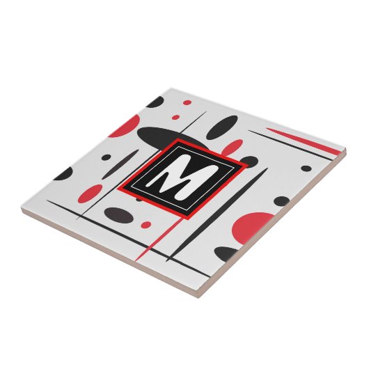 モノグラムモダン黒及び赤陶磁器タイル タイル (側面)