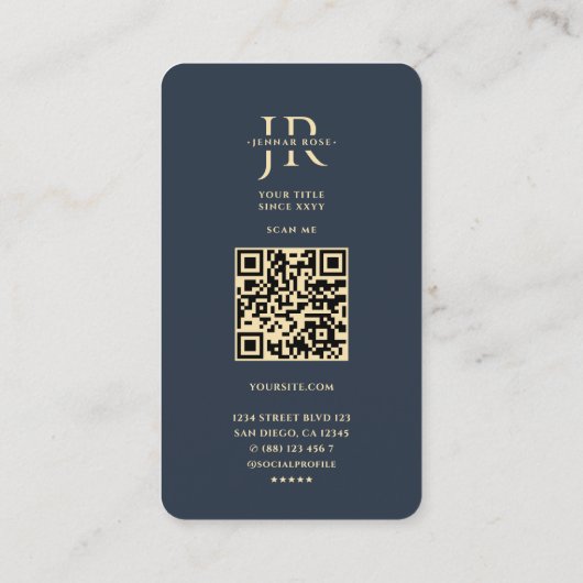 モノグラムモダンJフローラダークブルー金ゴールド 名刺 (裏面)