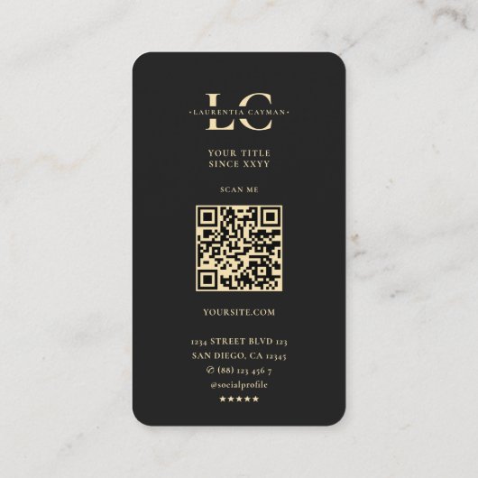 モノグラムモダンLブラック金ゴールドプロフェッショナルロゴ 名刺 (裏面)