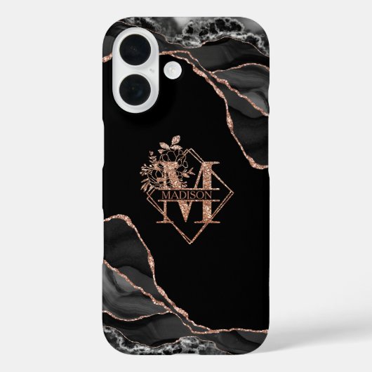 モノグラムモダンMブラックアガテマーブルバラ金ゴールド Case-Mate iPhoneケース (裏面)