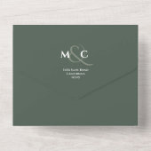 モノグラムモダンQRコードウェディングRSVPモスグリーン オールインワン招待状 (裏面)