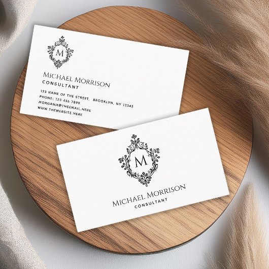 モノグラムモノクロイニシャルインヴィンテージクレスト 名刺