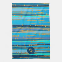 モノグラムモノクロブルーウェーブストライプ金ゴールドフェイクドット