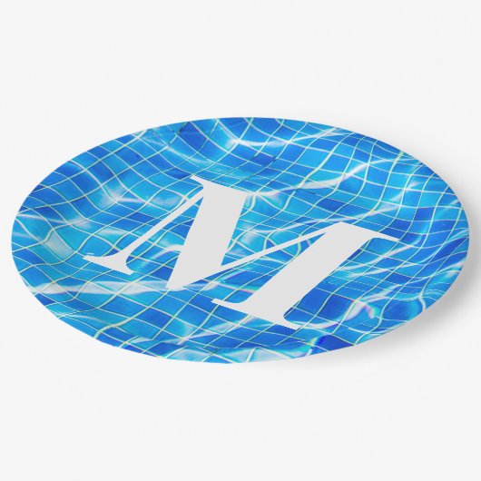 モノグラムモノグラムのスイミングブループール水中競技 ペーパープレート (アングル)