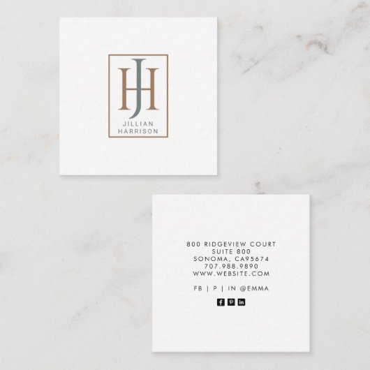 モノグラムユニークタイポグラフィのロゴの呼び出しカード スクエア名刺 (正面/裏面)