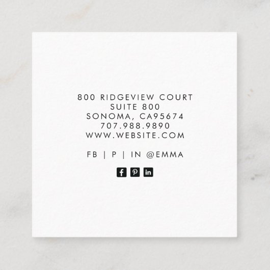 モノグラムユニークタイポグラフィのロゴの呼び出しカード スクエア名刺 (裏面)