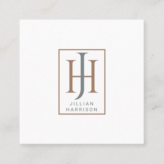 モノグラムユニークタイポグラフィのロゴの呼び出しカード スクエア名刺 (正面)