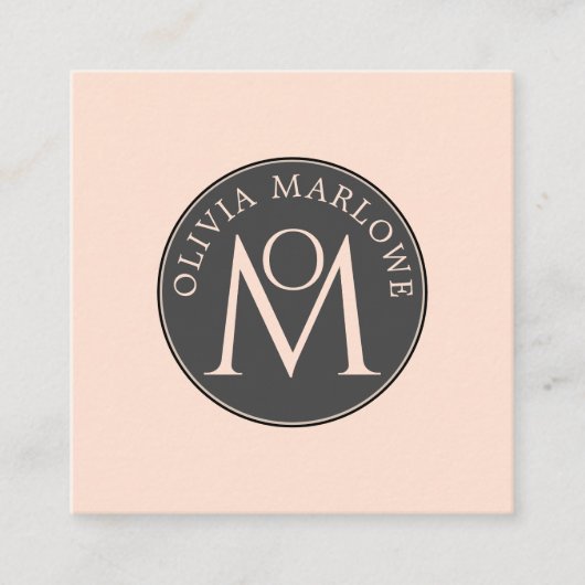 モノグラムユニークブラッククリーム呼出しカード スクエア名刺 (正面)