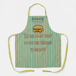 モノグラムユニークレトロバーガーユーモアのあるストライプズ エプロン