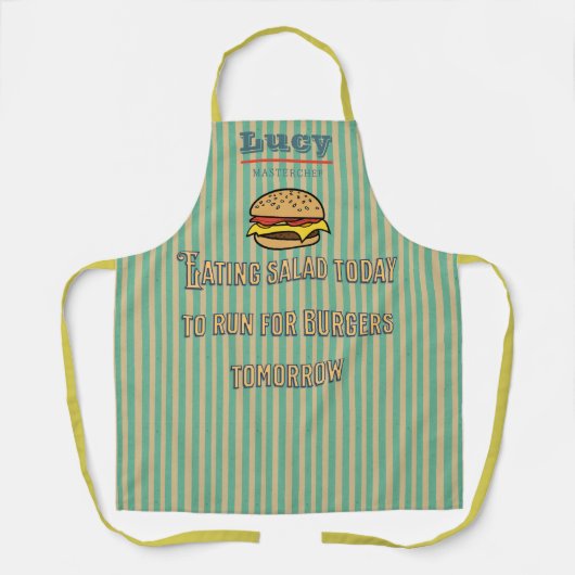 モノグラムユニークレトロバーガーユーモアのあるストライプズ エプロン (正面)