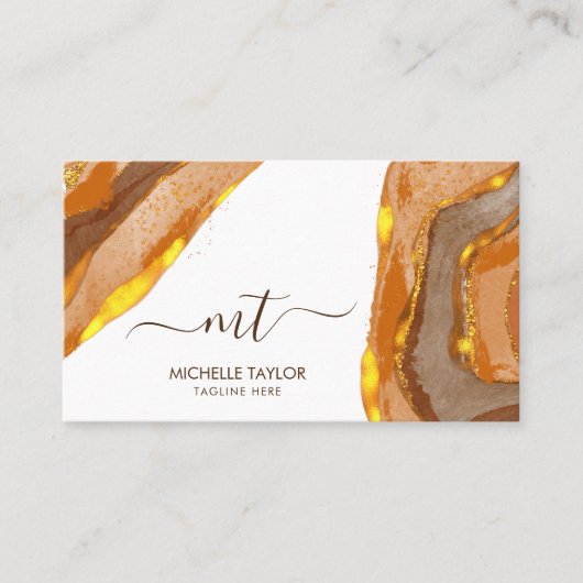 モノグラムユニーク抽象芸術ボホテラコッタ金ゴールド 名刺 (正面)