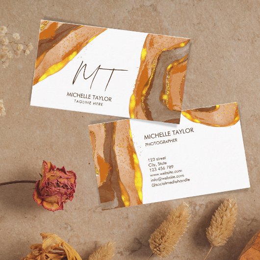 モノグラムユニーク抽象芸術ボホテラコッタ金ゴールド 名刺