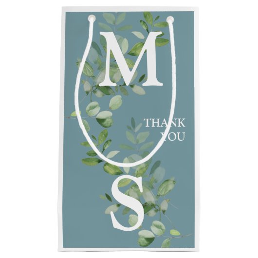 モノグラムユーカリプタスセージ結婚式の引き出物抱き枕 スモールペーパーバッグ (正面)