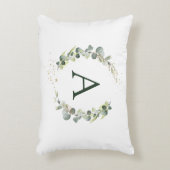 モノグラムユーカリプトゥスグリーンホワイトボタニカル アクセントクッション (正面(垂直))