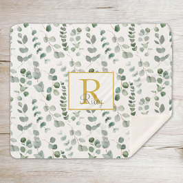 モノグラムユーカリ模様 シェルパブランケット