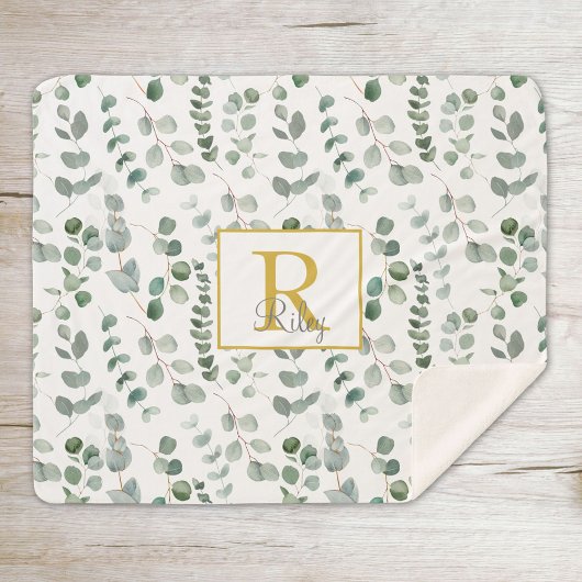 モノグラムユーカリ模様 シェルパブランケット