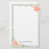 モノグラムユーカリ葉スピーニーフローラピーチグレイ 便箋 (正面/裏面)