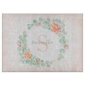 モノグラムユーカリ葉スピーニーフローラピーチセージ カッティングボード (正面)