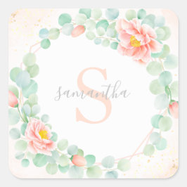 モノグラムユーカリ葉スピーニーフローラピーチセージ スクエアシール