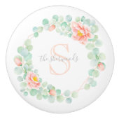 モノグラムユーカリ葉スピーニーフローラピーチセージ セラミックノブ (正面)