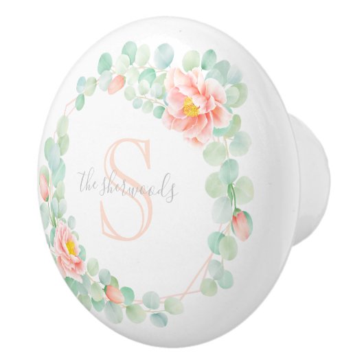 モノグラムユーカリ葉スピーニーフローラピーチセージ セラミックノブ (右)