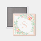 モノグラムユーカリ葉スピーニーフローラピーチセージ マグネット (正面/裏面)