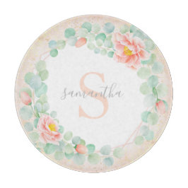 モノグラムユーカリ葉スピーニーフローラ桃 カッティングボード