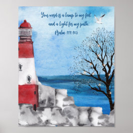 モノグラムライトハウスウォーターカラーシーン聖なる書物、 経典 ポスター