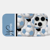 モノグラムライトブルーブラックサッカーボールパターン Case-Mate iPhoneケース (裏面 (横))