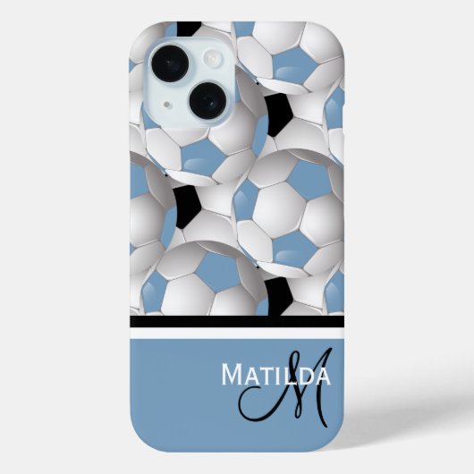 モノグラムライトブルーブラックサッカーボールパターン Case-Mate iPhoneケース (裏面)