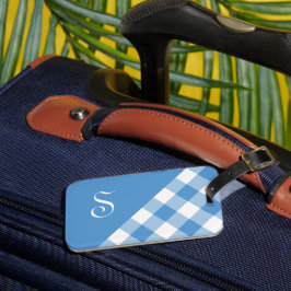 モノグラムライトブルー白バッファローチェックジオメトリック ラゲッジタグ