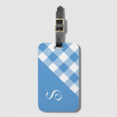 モノグラムライトブルー白バッファローチェックジオメトリック ラゲッジタグ (正面縦)