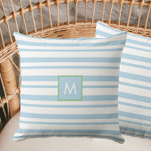 モノグラムライトブルー&ホワイトストライプビーチハウス クッション