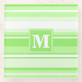 モノグラムライムグリーンストライプ ガラスコースター
