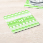 モノグラムライムグリーンストライプ スクエアペーパーコースター (アングル)