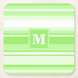 モノグラムライムグリーンストライプ スクエアペーパーコースター