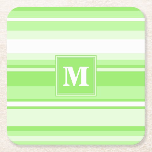 モノグラムライムグリーンストライプ スクエアペーパーコースター (正面)