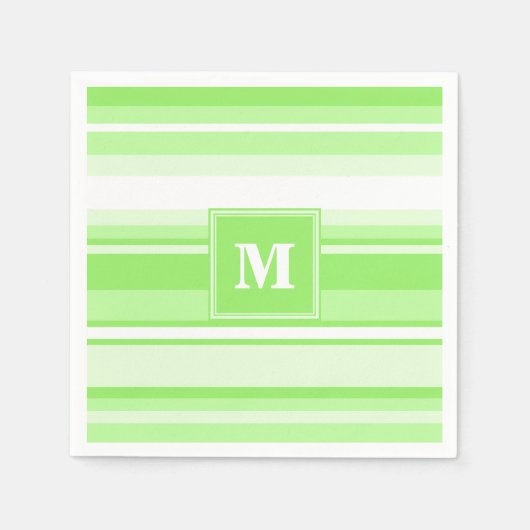 モノグラムライムグリーンストライプ スタンダードカクテルナプキン (正面)