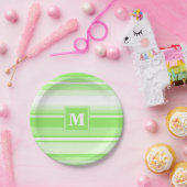 モノグラムライムグリーンストライプ ペーパープレート (パーティー)